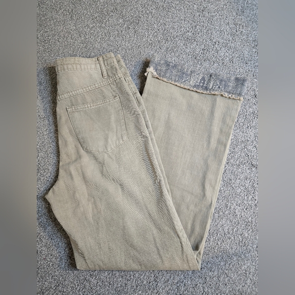 Easel Khaki Wideleg Paisley Cuff Denim 4 Pocket Boho Countryside Chic Coastal - Picture 5 of 10